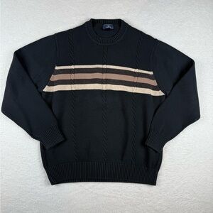 Vintage 90s Dockers Mens Cable Knit Striped Black And Brown Sweater Size Large